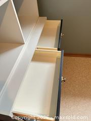 MaxSold Auction: Large White and Brown Bookshelf Bookcase with Cabinet - Calgary (Alberta, Canada) SELLER MANAGED Moving Online Auction - Varsville Place Northwest