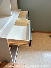 MaxSold Auction: Large White and Brown Bookshelf Bookcase with Cabinet - Calgary (Alberta, Canada) SELLER MANAGED Moving Online Auction - Varsville Place Northwest