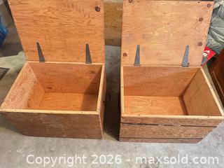 MaxSold Auction: Lot of 2 Plywood Wood Storage Boxes with Hinged Lids & Handles - Calgary (Alberta, Canada) SELLER MANAGED Moving Online Auction - Varsville Place Northwest