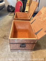 MaxSold Auction: Lot of 2 Plywood Wood Storage Boxes with Hinged Lids & Handles - Calgary (Alberta, Canada) SELLER MANAGED Moving Online Auction - Varsville Place Northwest