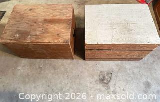 MaxSold Auction: Lot of 2 Plywood Wood Storage Boxes with Hinged Lids & Handles - Calgary (Alberta, Canada) SELLER MANAGED Moving Online Auction - Varsville Place Northwest