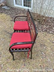 MaxSold Auction: Metal Outdoor 2-Seat Bench with Decorative Mountain & Tree Back - Calgary (Alberta, Canada) SELLER MANAGED Moving Online Auction - Varsville Place Nw