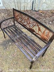 MaxSold Auction: Metal Outdoor 2-Seat Bench with Decorative Mountain & Tree Back - Calgary (Alberta, Canada) SELLER MANAGED Moving Online Auction - Varsville Place Nw