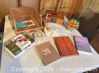 MaxSold Auction: Mixed Household Lot: Wood Boxes, Tea Tin, Notebooks, Soap Dispenser - Calgary (Alberta, Canada) SELLER MANAGED Moving Online Auction - Varsville Place Northwest