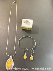 MaxSold Auction: Mixed Metal Amber Teardrop Pendant  .925 Sterling Silver Ring Jewelry Set with Box - Calgary (Alberta, Canada) SELLER MANAGED Moving Online Auction - Varsville Place Nw