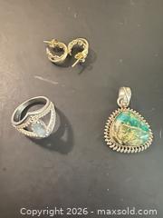 MaxSold Auction: Mixed Metal Jewelry Lot: Sterling & 14K Gold with Green-Blue Gemstone - Calgary (Alberta, Canada) SELLER MANAGED Moving Online Auction - Varsville Place Nw
