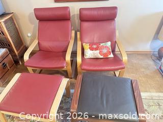 MaxSold Auction: Pair of Red Burgundy Leather Accent Chairs with 2 Ottomans - Calgary (Alberta, Canada) SELLER MANAGED Moving Online Auction - Varsville Place Northwest