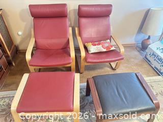 MaxSold Auction: Pair of Red Burgundy Leather Accent Chairs with 2 Ottomans - Calgary (Alberta, Canada) SELLER MANAGED Moving Online Auction - Varsville Place Northwest