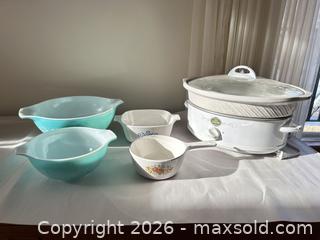 MaxSold Auction: Rival 5-6 qt Slow Cooker, Pyrex Bowls, Corelle Casserole & Ladle - Calgary (Alberta, Canada) SELLER MANAGED Moving Online Auction - Varsville Place Northwest