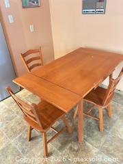 MaxSold Auction: Solid Wood Cherry Dining Table Set with 3 Chairs - Calgary (Alberta, Canada) SELLER MANAGED Moving Online Auction - Varsville Place Northwest