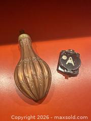 MaxSold Auction: Victorian-Style Brass/Copper Pocket Compass & Powder Flask - Calgary (Alberta, Canada) SELLER MANAGED Moving Online Auction - Varsville Place Nw