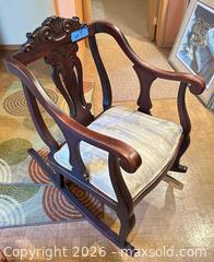 MaxSold Auction: Victorian Traditional Wooden Rocking Chair with Patterned Upholstery - Calgary (Alberta, Canada) SELLER MANAGED Moving Online Auction - Varsville Place Nw