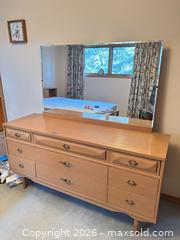 MaxSold Auction: Vintage Solid Wood Light Blonde Dresser with Mirror - Calgary (Alberta, Canada) SELLER MANAGED Moving Online Auction - Varsville Place Northwest