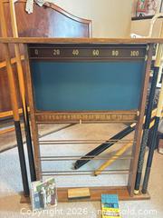 MaxSold Auction: Wood Cue Rack with 5+ Pool Cues, Chalk & Repair Kit - Mississippi Mills (Ontario, Canada) SELLER MANAGED Downsizing Online Auction - Rae Road