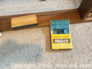 MaxSold Auction: Wood Cue Rack with 5+ Pool Cues, Chalk & Repair Kit - Mississippi Mills (Ontario, Canada) SELLER MANAGED Downsizing Online Auction - Rae Road