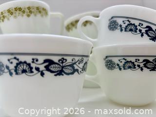 MaxSold Auction: Set of Vintage Pyrex Milk Glass Mugs and Teacups - D-Handle Mixed Patterns - Cornwall (Ontario, Canada) SELLER MANAGED Downsizing Online Auction - Queen Street