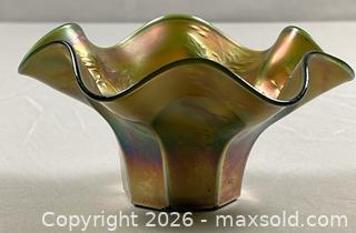 MaxSold Auction: Vintage Fenton Marigold “Holly” Ruffled Dish - Campbell (California, USA) PARTNER MANAGED Estate Sale Online Auction - Dell Avenue