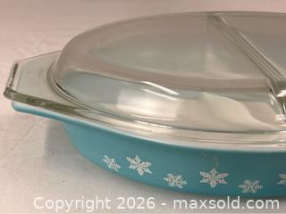 MaxSold Auction: Vintage Pyrex Snowflake Blue Divided Serving Dish - Campbell (California, USA) PARTNER MANAGED Estate Sale Online Auction - Dell Avenue