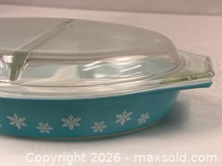 MaxSold Auction: Vintage Pyrex Snowflake Blue Divided Serving Dish - Campbell (California, USA) PARTNER MANAGED Estate Sale Online Auction - Dell Avenue