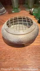 MaxSold Auction: Brass floral frog with 3 small bowls and stack of ~8 coasters B - Toronto (Ontario, Canada) Downsizing Online Auction - Blantyre Avenue