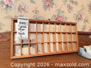 MaxSold Auction: Typesetter Drawer Wall Display, Small Ceramic Shoes and More B - Toronto (Ontario, Canada) Downsizing Online Auction - Blantyre Avenue