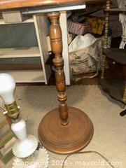 MaxSold Auction: Wood Pedestal Lamp Table with Milk Glass Hobnail Lamp & Tote C - Toronto (Ontario, Canada) Downsizing Online Auction - Blantyre Avenue