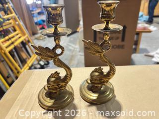 MaxSold Auction: Pair of Brass Figural Dolphin Candle Holders, Mid-Century - Round Rock (Texas, USA) SELLER MANAGED Estate Sale Online Auction - Gattis School Road