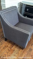 MaxSold Auction: Sofa Modern Gray Linen Armchair with Nailhead Trim - Toronto (Ontario, Canada) SELLER MANAGED Downsizing Online Auction - Joicey Boulevard