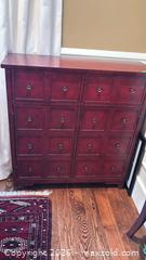 MaxSold Auction: Solid Wood Burgundy Gloss Cabinet - Toronto (Ontario, Canada) SELLER MANAGED Downsizing Online Auction - Joicey Boulevard