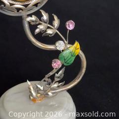 MaxSold Auction: CITIZEN Table Clock with Filigree and Floral Enamel Accents, White Marble Base by Barton, Son & Co. Silvermakers - Richmond (British Columbia, Canada) SELLER MANAGED Moving Online Auction - Gollner Avenue (CONDO)