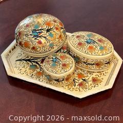 MaxSold Auction: Vintage Hand-Painted Kashmir Paper Mache Jewellery Trinket Box Set with Tray - Richmond (British Columbia, Canada) SELLER MANAGED Moving Online Auction - Gollner Avenue (CONDO)