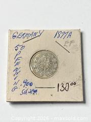 MaxSold Auction: 1877-A German 50 Pfennig Silver Coin - Esquimalt (British Columbia, Canada) PARTNER MANAGED Reseller Online Auction -  Lampson Street
