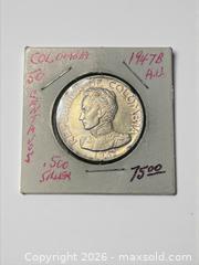 MaxSold Auction: 1947 Colombia 50 Centavos Silver Coin .500 Silver (50% Silver) - Esquimalt (British Columbia, Canada) PARTNER MANAGED Reseller Online Auction -  Lampson Street