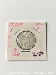 MaxSold Auction: .900 Silver 1907-A German 1 Mark - Esquimalt (British Columbia, Canada) PARTNER MANAGED Reseller Online Auction -  Lampson Street