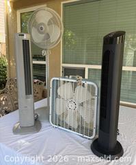 MaxSold Auction: Breezy Fan Bundle — (2) Oscillating Tower Fans, Box Fan and Large Pedestal Fan - Roseville (California, USA) PARTNER MANAGED Moving Online Auction - Marie Court #2