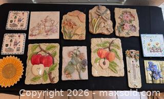 MaxSold Auction: Cottagecore Kitchen Wall Décor Lot – Fruit & Florals, Tiles, Bee thermometer and Sunflower Dish - Roseville (California, USA) PARTNER MANAGED Moving Online Auction - Marie Court #2