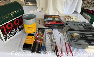 MaxSold Auction: Grill Like You Mean It — Portable Tabletop Grill + BBQ Tool Mega Kit (Chimney Starter, Skewers & More!) - Roseville (California, USA) PARTNER MANAGED Moving Online Auction - Marie Court #2