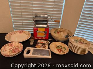MaxSold Auction: Pasta Night Starter Lot: Imperia Pasta Machine, Fruit & Floral Serveware  - Roseville (California, USA) PARTNER MANAGED Moving Online Auction - Marie Court #2