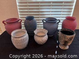 MaxSold Auction: Textured Pottery Vase and Planter Lot — Crackle Glaze and Rustic Stoneware (7 pcs) - Roseville (California, USA) PARTNER MANAGED Moving Online Auction - Marie Court #2