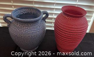 MaxSold Auction: Textured Pottery Vase and Planter Lot — Crackle Glaze and Rustic Stoneware (7 pcs) - Roseville (California, USA) PARTNER MANAGED Moving Online Auction - Marie Court #2
