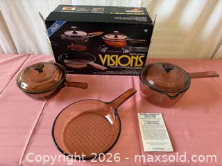 MaxSold Auction: Visions Amber Glass Cookware Set by Corning - Roseville (California, USA) PARTNER MANAGED Moving Online Auction - Marie Court #2
