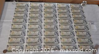 MaxSold Auction: Canada One Dollar Sheet of 40 Banknotes - Toronto (Ontario, Canada) PARTNER MANAGED Reseller Online Auction - Queen Street Wt.