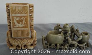 MaxSold Auction: Chinese Soapstone Brush Washer and Carved Stand Plaque - Toronto (Ontario, Canada) PARTNER MANAGED Reseller Online Auction - Queen Street West.