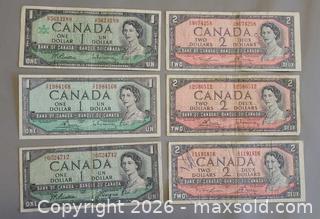 MaxSold Auction: Lot of 6 Canadian Banknotes — 1954 & 1967 Series - Toronto (Ontario, Canada) PARTNER MANAGED Reseller Online Auction - Queen Street West.