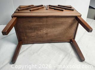 MaxSold Auction: Vintage MCM Wood Accordian Sewing box - Toronto (Ontario, Canada) PARTNER MANAGED Reseller Online Auction - Queen Street West.