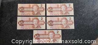 MaxSold Auction: 5 Canadian Two Dollar Bills, 1986 - Pelham (Ontario, Canada) SELLER MANAGED Reseller Online Auction - Foss Road