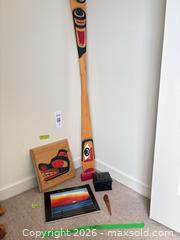 MaxSold Auction: Northwest Coast Style Carved Wood Lot — Paddle, Panel, Box, Accessories - New Westminster (British Columbia, Canada) PARTNER MANAGED Downsizing Online Auction -  Jamieson Court (CONDO)