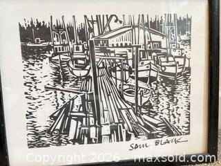 MaxSold Auction: Pair of Framed Sam Black Linocut Prints, 8 3/4 x 10 3/4 - New Westminster (British Columbia, Canada) PARTNER MANAGED Downsizing Online Auction -  Jamieson Court (CONDO)