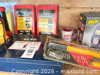MaxSold Auction: Vehicle Safety Items: Inflator, First Aid Bag, Fire Blanket, Flashlight, Wheel Lock - New Westminster (British Columbia, Canada) PARTNER MANAGED Downsizing Online Auction -  Jamieson Court (CONDO)