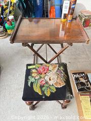 MaxSold Auction: Vintage Mid-Century Wood TV Tray & Needlepoint Footstool - New Westminster (British Columbia, Canada) PARTNER MANAGED Downsizing Online Auction -  Jamieson Court (CONDO)